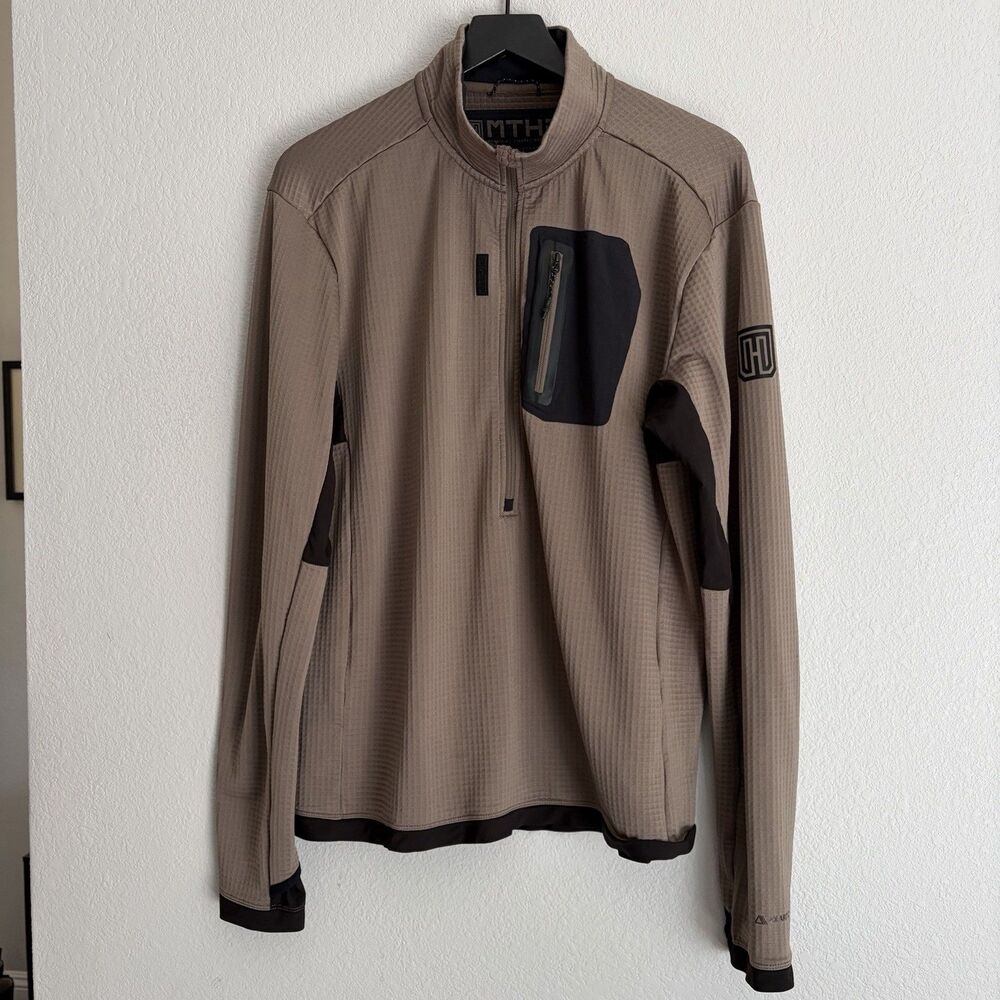 MTHD Meridian Grid Polartec Fleece Half Zip Pullover Sand Size XL